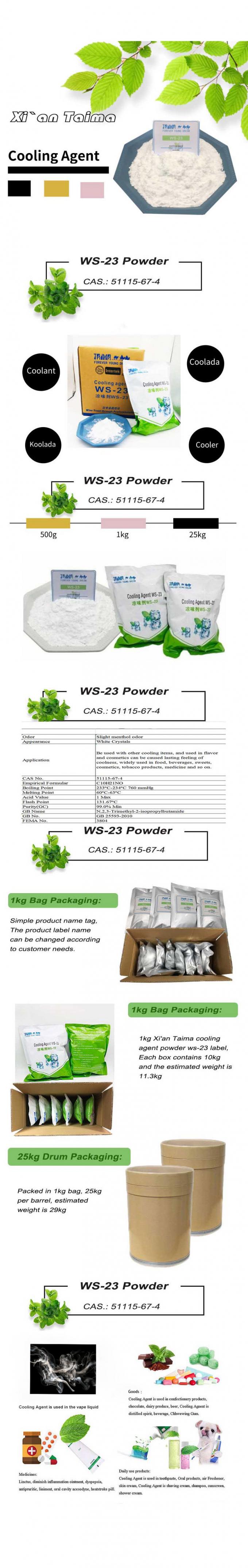 99% Purity Cosmetic Ws23 Cooling Agent C10H21NO Cool Dry Storage 0