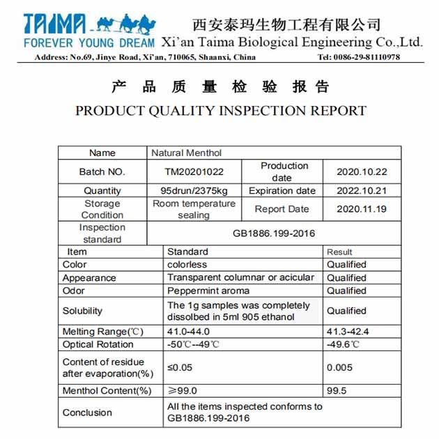 Natural Food Grade Cooling Menthol Crystals CAS 2216-51-5 3